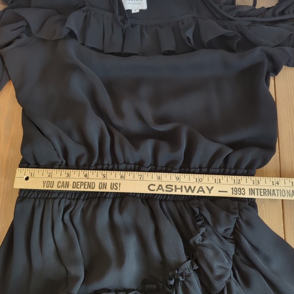 MISA Los Angeles  Black Chiffon Ruffle Off the Shoulder Mini Dress - Picture 10 of 12